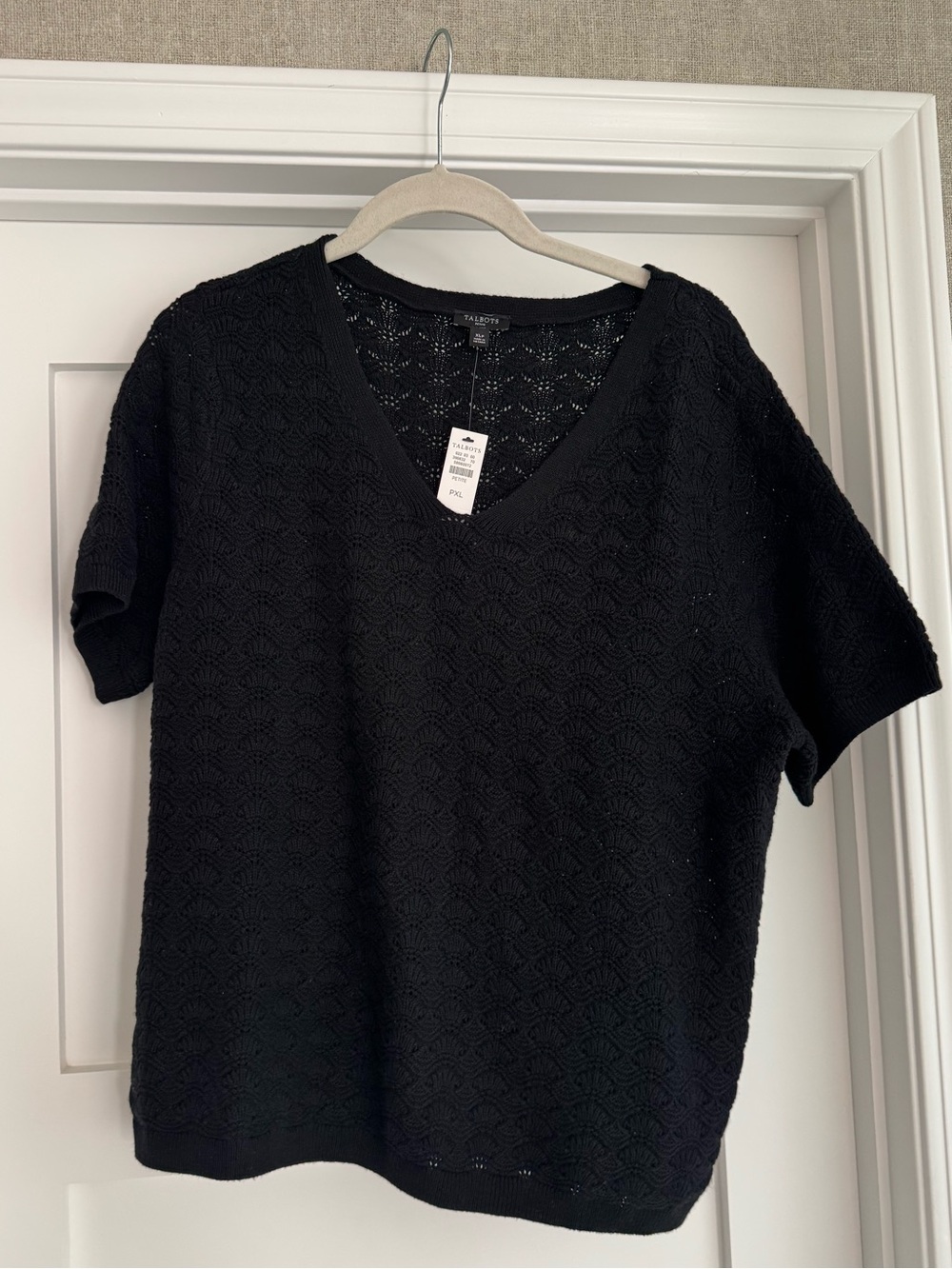 NWT Talbots Black V-Neck Short Sleeve Knit sweater top.